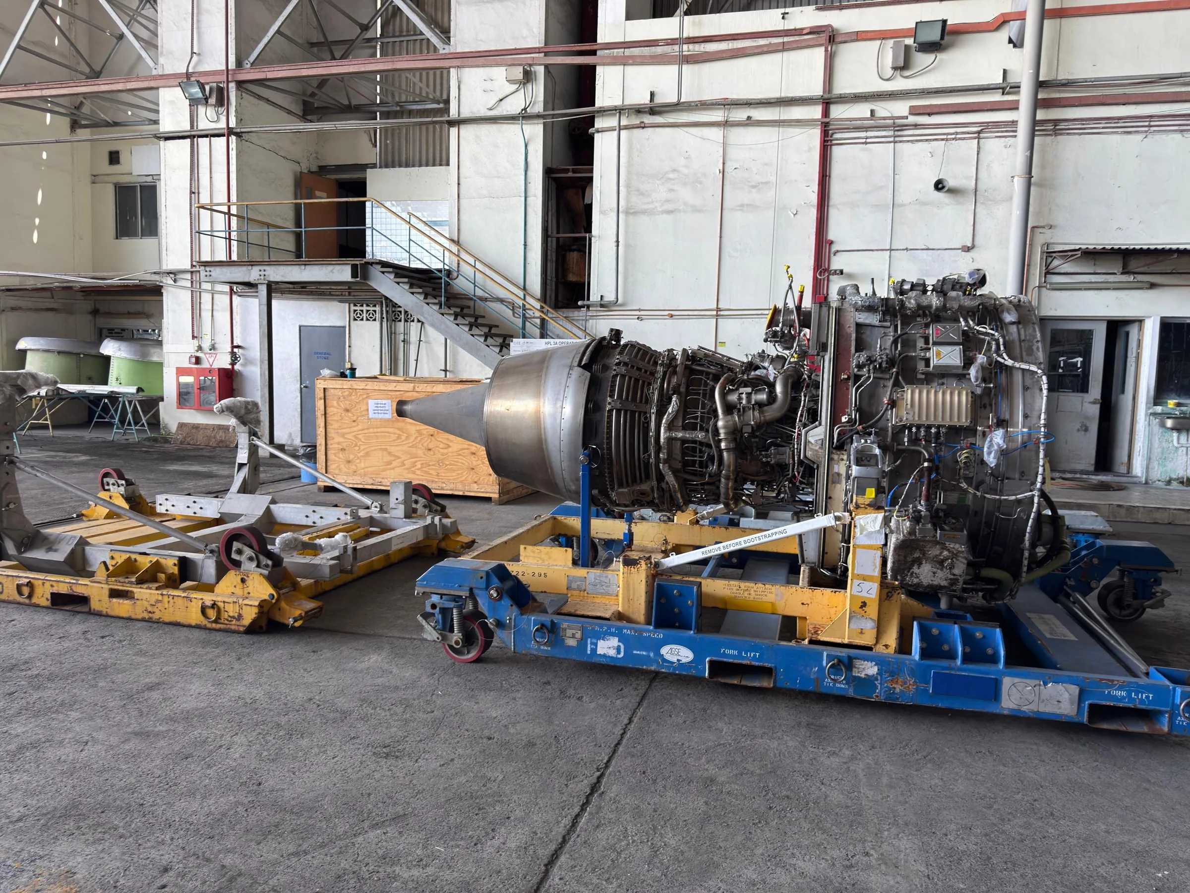 Aircraft engine maintenance environment at an Aerostar-related facility